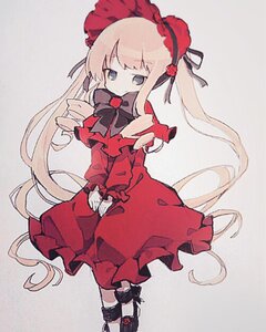 Rating: Safe Score: 0 Tags: 1girl black_footwear blonde_hair blue_eyes bonnet bow dress flower grey_background image long_hair long_sleeves looking_at_viewer red_dress red_flower rose shinku simple_background solo standing very_long_hair User: admin