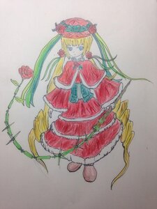 Rating: Safe Score: 0 Tags: 1girl blonde_hair blue_eyes bonnet bow bowtie capelet dress flower full_body green_bow image long_hair long_sleeves looking_at_viewer marker_(medium) photo pink_flower pink_rose red_capelet red_dress red_flower red_rose rose shinku solo standing traditional_media twintails very_long_hair User: admin