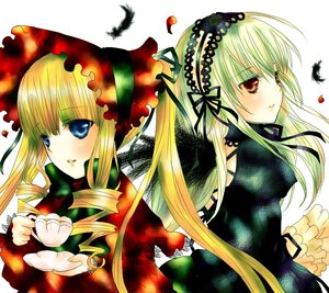 Rating: Safe Score: 0 Tags: 2girls blonde_hair blue_eyes dress drill_hair flower frills hairband image long_hair long_sleeves looking_at_viewer multiple_girls pair red_eyes rose shinku simple_background suigintou twintails white_background User: admin