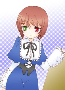 Rating: Safe Score: 0 Tags: 1girl blue_dress brown_hair cowboy_shot dress frills green_eyes heterochromia image long_sleeves looking_at_viewer red_eyes ribbon short_hair solo souseiseki standing User: admin