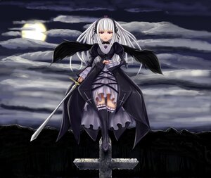 Rating: Safe Score: 0 Tags: 1girl auto_tagged dress image long_hair moon night purple_eyes silver_hair solo suigintou sword thighhighs weapon wings User: admin
