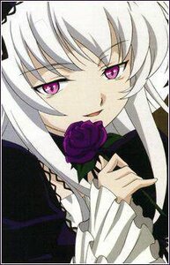 Rating: Safe Score: 0 Tags: 1girl flower frills gothic_lolita image long_hair long_sleeves looking_at_viewer pink_eyes purple_eyes purple_rose rose solo suigintou User: admin