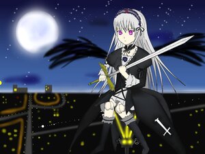 Rating: Safe Score: 0 Tags: 1girl auto_tagged black_wings boots detached_collar dress flower frills full_moon hairband image knee_boots lolita_hairband long_hair long_sleeves moon night pink_eyes puffy_sleeves purple_eyes silver_hair sitting sky solo suigintou very_long_hair wings User: admin