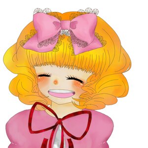 Rating: Safe Score: 0 Tags: 1girl blonde_hair blush bow closed_eyes dress hinaichigo image pink_bow ribbon smile solo striped tears User: admin