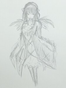 Rating: Safe Score: 0 Tags: 1girl akemi_homura akuma_homura bow dress feathered_wings feathers hairband image long_hair long_sleeves looking_at_viewer monochrome simple_background sketch solo suigintou traditional_media wings User: admin