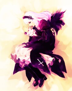 Rating: Safe Score: 0 Tags: 1girl black_dress black_wings boots closed_eyes commentary_request dress frilled_sleeves frills full_body hairband hironox image long_hair long_sleeves photoshop_(medium) pink_hair rose rozen_maiden silver_hair sleeping solo suigintou wings User: admin