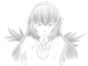 Rating: Safe Score: 0 Tags: 1girl akemi_homura greyscale hairband image long_hair looking_at_viewer monochrome ribbon simple_background smile solo striped suigintou white_background User: admin