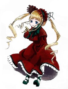 Rating: Safe Score: 0 Tags: 1girl blonde_hair blue_eyes bonnet bow bowtie dress drill_hair frills full_body image long_hair long_sleeves looking_at_viewer red_dress shinku shoes simple_background solo standing twin_drills twintails white_background User: admin