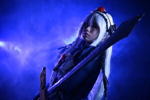 Rating: Safe Score: 0 Tags: 1girl black_dress blue_background blue_theme closed_eyes closed_mouth dress flower gothic_lolita hairband lips lolita_fashion long_hair ribbon sky solo suigintou User: admin