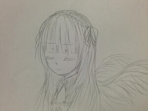 Rating: Safe Score: 0 Tags: 1girl bangs closed_eyes closed_mouth eyebrows_visible_through_hair flower grey_background hair_ribbon hairband image long_hair monochrome ribbon simple_background solo suigintou traditional_media upper_body User: admin