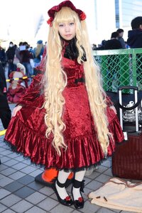 Rating: Safe Score: 0 Tags: 1girl blonde_hair blue_eyes dress flower hair_flower hair_ornament long_hair looking_at_viewer mary_janes multiple_boys red_dress shinku shoes solo solo_focus standing tile_floor tiles User: admin