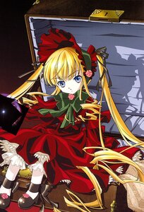 Rating: Safe Score: 0 Tags: 1girl blonde_hair bloomers blue_eyes bonnet bow bowtie dress drill_hair flower frills green_bow image long_hair long_sleeves looking_at_viewer red_capelet red_dress rose shinku shoes sitting solo twintails underwear very_long_hair User: admin