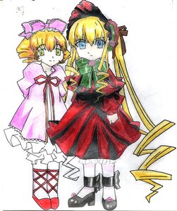 Rating: Safe Score: 0 Tags: 2girls blonde_hair blue_eyes bonnet bow bowtie dress drill_hair frills green_eyes hina_ichigo hinaichigo image long_hair long_sleeves looking_at_viewer multiple_girls pair pink_bow red_dress rose shinku sidelocks traditional_media white_background User: admin