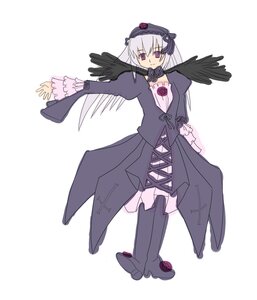 Rating: Safe Score: 0 Tags: 1girl black_dress black_wings boots bow dress feathered_wings flower frills full_body hairband image long_hair long_sleeves looking_at_viewer rose silver_hair smile solo standing suigintou white_background wings User: admin