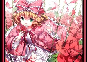 Rating: Safe Score: 0 Tags: 1girl blonde_hair bow coat commentary_request crying crying_with_eyes_open doll_joints dress flower frills green_eyes hair_bow hina_ichigo hinaichigo image joints juliet_sleeves long_sleeves looking_at_viewer open_clothes open_coat petals pink_bow pink_dress plant puffy_sleeves red_flower red_rose ribbon rose rosele rozen_maiden short_hair smelling_flower smile solo tears tongue tongue_out vines white_dress User: admin