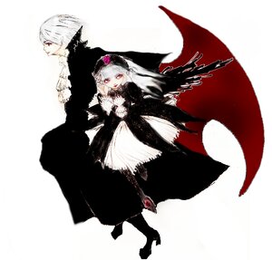 Rating: Safe Score: 0 Tags: 1boy 1girl boots dress image long_hair long_sleeves red_eyes solo standing suigintou vampire white_hair wings User: admin