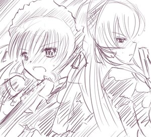 Rating: Safe Score: 0 Tags: 1girl akemi_homura blush hair_ribbon image long_hair monochrome open_mouth pair shinku sketch suigintou tears white_background User: admin