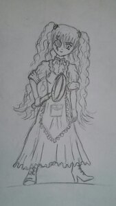 Rating: Safe Score: 0 Tags: 1girl boots dress frills full_body greyscale hair_ornament image kirakishou long_hair looking_at_viewer monochrome sketch solo standing traditional_media twintails very_long_hair User: admin