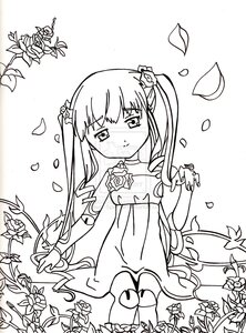 Rating: Safe Score: 0 Tags: 1girl blush dress flower greyscale image lineart long_hair looking_at_viewer monochrome petals plant shinku smile solo twintails User: admin