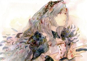 Rating: Safe Score: 0 Tags: 1girl choker earrings flower head_wreath image jewelry profile red_eyes solo suigintou traditional_media upper_body watercolor_(medium) User: admin