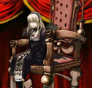 Rating: Safe Score: 0 Tags: 1girl blonde_hair chair curtains doll_joints dress hairband image joints long_sleeves looking_at_viewer rose rozen_maiden shaun_(nine_o) sitting solo suigintou throne weapon white_hair User: admin