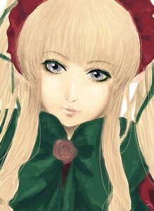 Rating: Safe Score: 0 Tags: 1girl bangs blonde_hair blue_eyes bow bowtie close-up closed_mouth flower hat image lips long_hair looking_at_viewer pink_rose portrait red_rose rose shinku simple_background solo white_rose User: admin