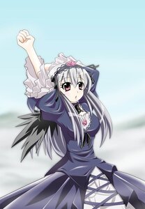 Rating: Safe Score: 0 Tags: 1girl arms_up black_dress black_wings blush dress flower frills hairband image juliet_sleeves long_hair long_sleeves looking_at_viewer ribbon silver_hair solo suigintou wings User: admin