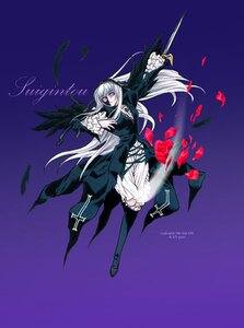 Rating: Safe Score: 0 Tags: 1girl black_wings dress flower frills image long_hair petals pink_eyes rose solo suigintou white_hair wings User: admin