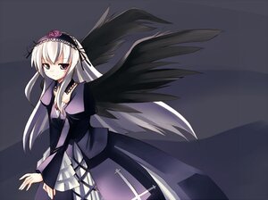 Rating: Safe Score: 0 Tags: 1girl bangs black_ribbon black_wings commentary_request detached_collar dress flower frills hairband image juliet_sleeves long_hair long_sleeves looking_at_viewer photoshop_(medium) puffy_sleeves ribbon rose rozen_maiden seo_tatsuya silver_hair solo suigintou very_long_hair wings User: admin