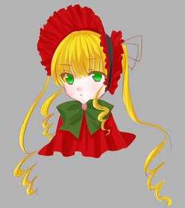 Rating: Safe Score: 0 Tags: 1girl bangs blonde_hair bonnet bow bowtie capelet dress green_bow green_eyes grey_background image long_hair looking_at_viewer rose shinku simple_background solo twintails User: admin