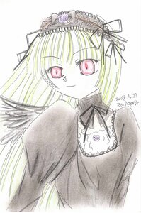 Rating: Safe Score: 0 Tags: 1girl blonde_hair dress image long_hair long_sleeves looking_at_viewer pink_eyes ribbon smile solo suigintou wings User: admin