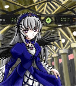 Rating: Safe Score: 0 Tags: 1girl black_wings dress frills hairband image lolita_hairband long_hair long_sleeves looking_at_viewer puffy_sleeves ribbon silver_hair solo suigintou wings User: admin