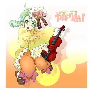 Rating: Safe Score: 0 Tags: 1girl ahoge drill_hair flower green_eyes green_hair guitar image instrument kanaria music open_mouth puffy_pants rose solo twin_drills User: admin