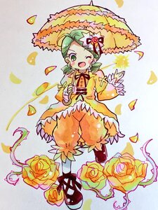 Rating: Safe Score: 0 Tags: 1girl confetti dress flower full_body green_eyes green_hair hat holding_umbrella image kanaria leaf long_sleeves looking_at_viewer one_eye_closed open_mouth orange_flower parasol petals pink_flower pink_rose red_flower red_rose rose rose_petals short_hair smile solo standing thorns traditional_media umbrella vines yellow_flower yellow_rose User: admin