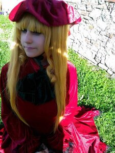 Rating: Safe Score: 0 Tags: 1girl bangs blonde_hair closed_eyes grass hat long_hair shinku smile solo User: admin