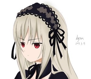 Rating: Safe Score: 0 Tags: 1girl bangs black_dress black_ribbon closed_mouth detached_collar dress eyebrows_visible_through_hair frills hairband image long_hair long_sleeves portrait red_eyes ribbon silver_hair simple_background solo striped striped_background suigintou vertical_stripes white_background User: admin