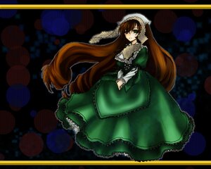 Rating: Safe Score: 0 Tags: 1girl balloon brown_hair dress frills green_dress green_eyes hair_over_one_eye head_scarf image lens_flare long_hair long_sleeves looking_at_viewer red_eyes solo suiseiseki very_long_hair User: admin
