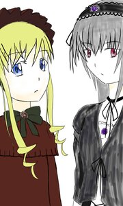 Rating: Safe Score: 0 Tags: 2girls blonde_hair blue_eyes bonnet bowtie flower hairband image long_hair long_sleeves multiple_girls pair rose shinku simple_background suigintou white_background User: admin