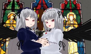 Rating: Safe Score: 0 Tags: 2girls black_wings blurry blurry_background blurry_foreground depth_of_field dress feathered_wings hairband image long_hair long_sleeves looking_at_viewer multiple_girls open_mouth pink_eyes silver_hair smile solo stained_glass suigintou wings User: admin