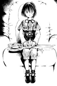 Rating: Safe Score: 0 Tags: 1girl bird dress feathers greyscale image looking_at_viewer monochrome short_hair sitting solo souseiseki User: admin