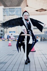 Rating: Safe Score: 0 Tags: 1girl black_dress black_wings blurry blurry_background depth_of_field dress feathered_wings frills hairband long_hair long_sleeves photo solo standing suigintou white_hair wings User: admin