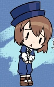 Rating: Safe Score: 0 Tags: 1girl blue_background blue_headwear blurry blush brown_hair chibi depth_of_field full_body hagiwara_yukiho hat image long_sleeves open_mouth short_hair solo souseiseki tears User: admin