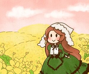 Rating: Safe Score: 0 Tags: 1girl blush brown_hair bug chibi dress flower green_dress hat heart image insect long_hair long_sleeves solo suiseiseki watering_can User: admin