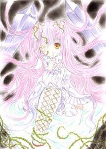 Rating: Safe Score: 0 Tags: 1girl auto_tagged cross-laced_footwear dress finger_to_mouth flower frills hair_ornament image kirakishou long_hair long_sleeves pink_hair ribbon solo traditional_media very_long_hair white_dress yellow_eyes User: admin