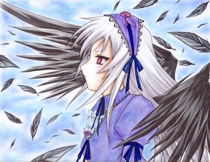 Rating: Safe Score: 0 Tags: 1girl black_feathers black_wings closed_mouth dress expressionless feathered_wings feathers flower frills from_side hairband image iroha_(nullpo) lolita_hairband long_hair long_sleeves looking_afar photoshop_(medium) pink_eyes profile puffy_sleeves red_eyes ribbon rose rozen_maiden silver_hair solo suigintou upper_body wings User: admin