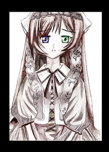 Rating: Safe Score: 0 Tags: 1girl black_border border circle_cut green_eyes image letterboxed long_hair looking_at_viewer monochrome neck_ribbon pillarboxed ribbon simple_background solo suiseiseki veil very_long_hair white_background User: admin