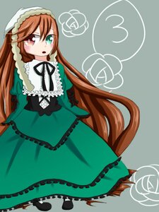 Rating: Safe Score: 0 Tags: 1girl :o brown_hair dress frills green_dress green_eyes heterochromia image lolita_fashion long_hair long_sleeves looking_at_viewer open_mouth red_eyes ribbon simple_background solo standing suiseiseki very_long_hair User: admin