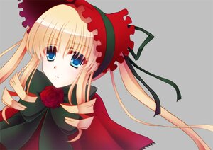 Rating: Safe Score: 0 Tags: 1girl blonde_hair blue_eyes bow bowtie flower image long_hair long_sleeves looking_at_viewer parted_lips pink_rose red_flower red_rose rose shinku simple_background solo twintails User: admin