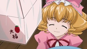 Rating: Safe Score: 0 Tags: 1girl ^_^ blonde_hair bow closed_eyes dress food fruit hat hina_ichigo hinaichigo image pink_bow ribbon smile solo User: admin