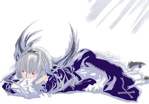 Rating: Safe Score: 0 Tags: 1girl dress frills full_body hairband image long_hair long_sleeves lying red_eyes silver_hair solo striped suigintou wings User: admin